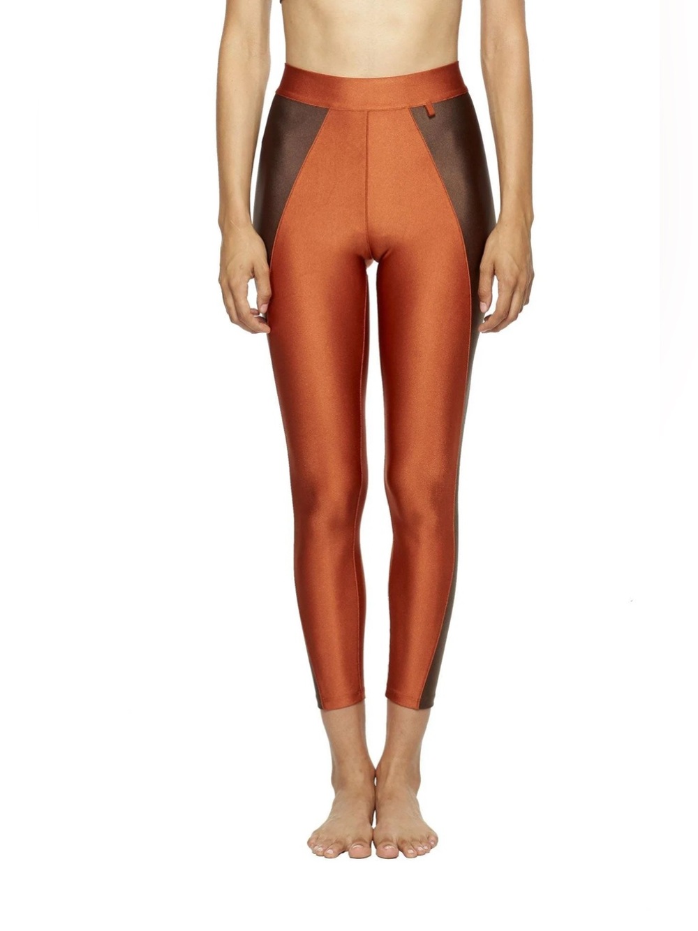 New York Pilates (NYP) Colorblock Leggings & Bra Set - Rust & Brown Size XS